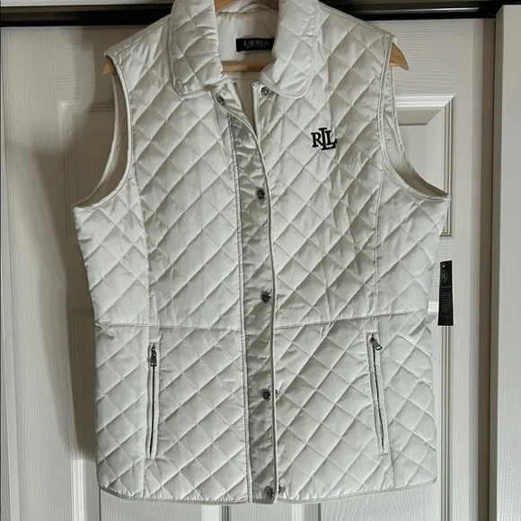 Ralph Lauren NWT Women's Cream Large Quilted Vest - Picture 1 of 8